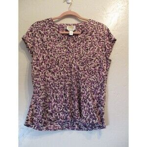 Talbots Womens Sz 14P Pure Silk V-neck Blouse Top Purple Career Cap Sleeve